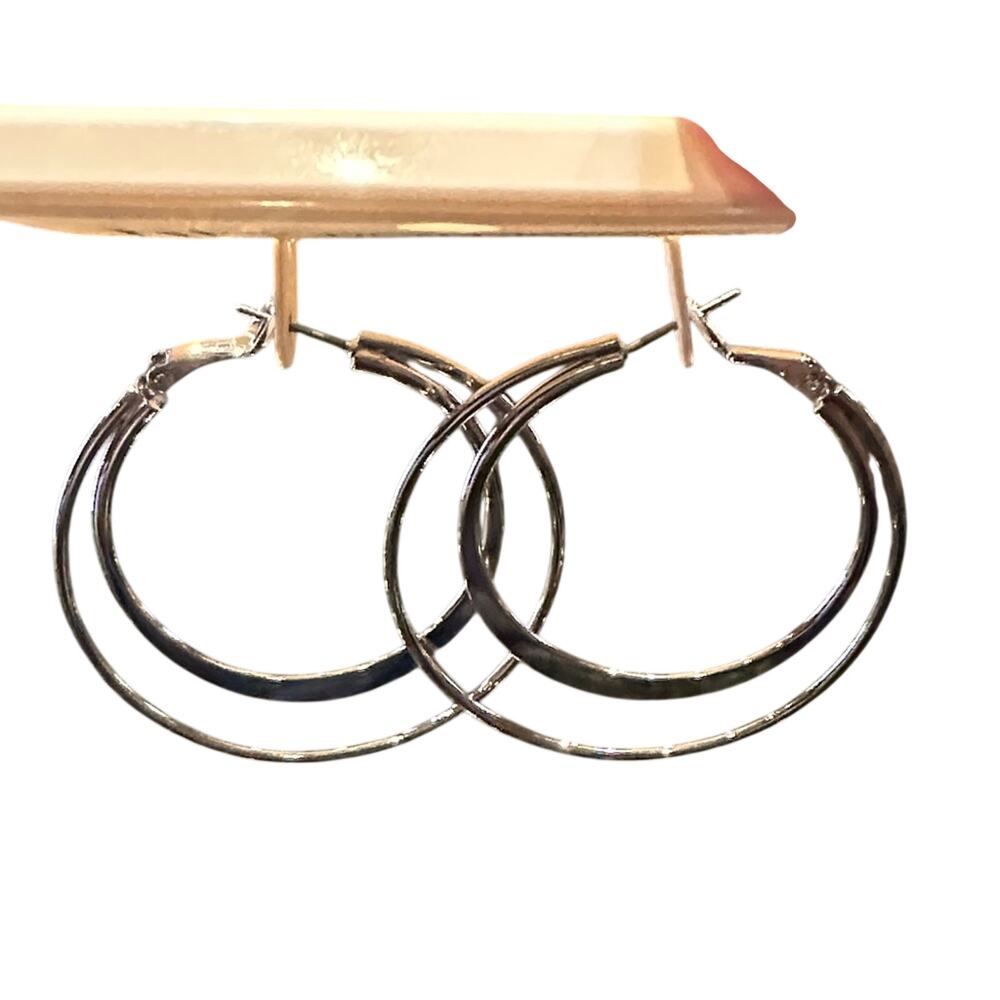 New Directions Silver Double Hoop Statement Earrings NWT - Picture 2 of 5